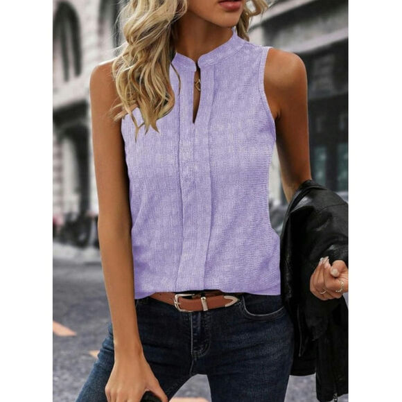 EVALESS Tank Tops Women Size XL Purple Sleeveless Shirts Henley Neck Trendy - Picture 3 of 8